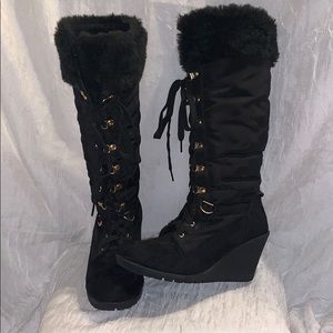 INC Montie Black Wedge Winter Boots